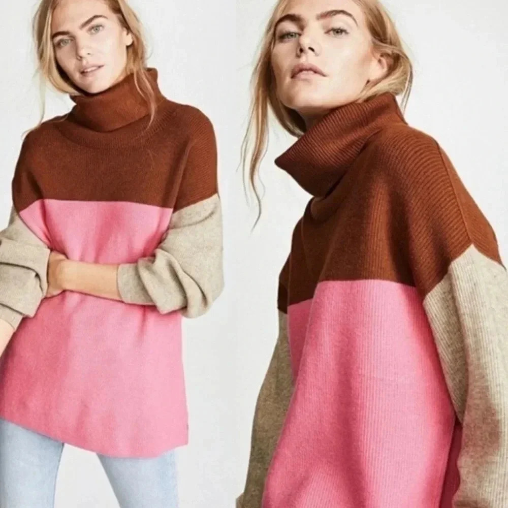 Free People Soft Structured Colorblock Turtleneck Sweater Size XS